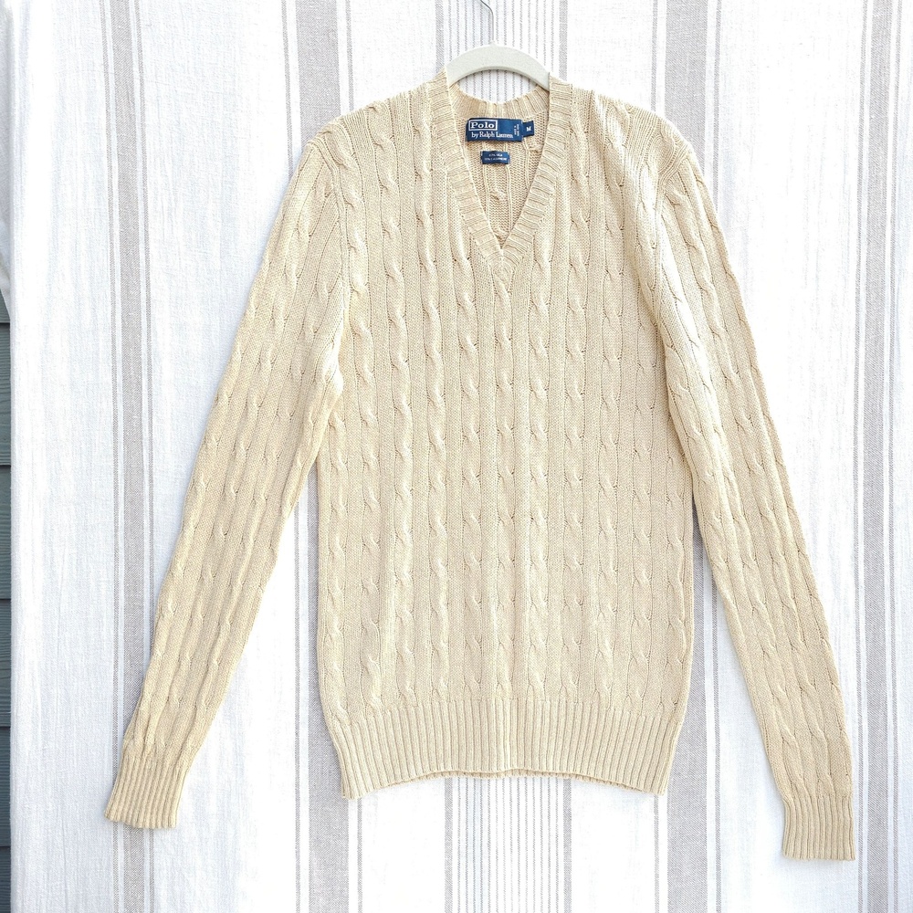 VTG Polo Ralph Lauren Sweater Mens Med Beige Silk Cashmere 1/4 Zip Hong Kong 90s